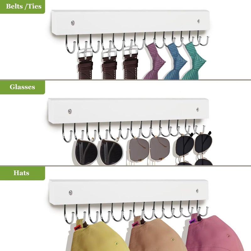 AnDock Necklace Holder Wall Mounted Jewelry Organizer - 2 Pack Wooden with 28 Hooks, Hanging Earring & Ring Bracelet Storage, Decorative Space-Saving Jewelry Display (White) - Image 5